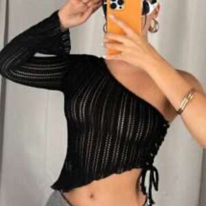 SHEIN Black One-Shoulder Knit Top